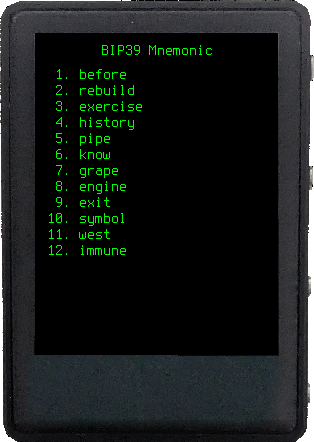 TZT BIP39 mnemonic word list at standard density